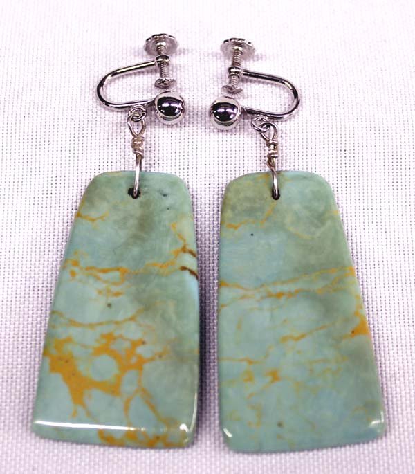 Large Navajo Green Turquoise Tab Bead Earrings: Large Beautiful Native American Navajo Green Turquoise Tab Bead Screwback Earrings, could easily be converted to wires, measure 2.25''L x .7/8''W, 11g in total wt.