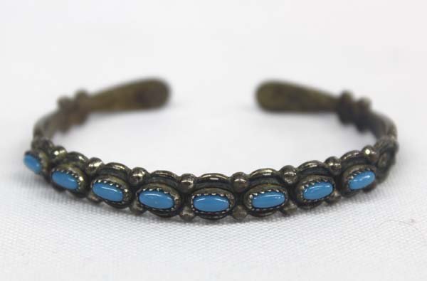 1950 Zuni Silver Petit Point Turquoise Bracelet (1 of 3)