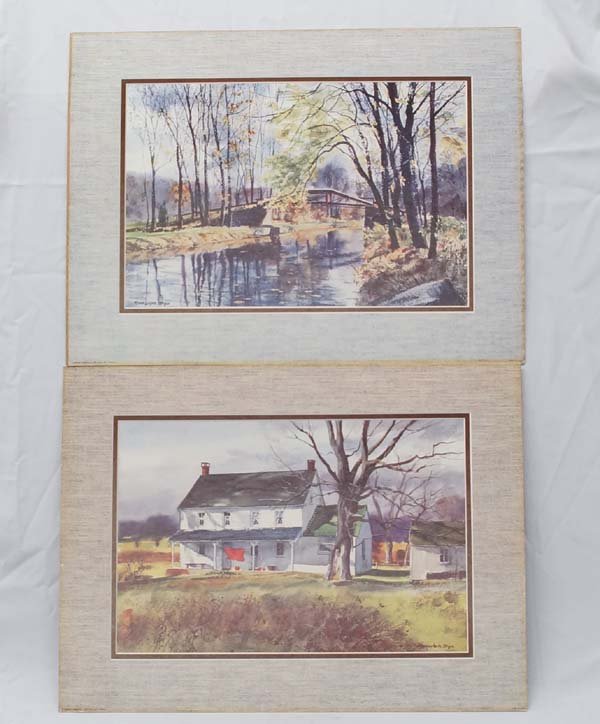 Pr Ranulph Bye Landscape Prints (1916 - 2003): Pr Ranulph Bye Landscape Prints, #1 Country House and #2 Landscape with Bridge, measure 18''L x 12''H, the bottom of each print reads: ''Arthur A. Kaplan Co., Inc. N.Y.C. No. VX-234'' and ''Arthur A.