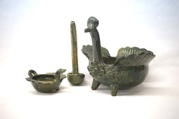 Antique Oaxacan Dripware Pottery Bird Dishes: Fabulous Antique Mexican Oaxacan Dripware Pottery Bird Dishes, both come with 1 ladle, largest measures 8''H x 7''W