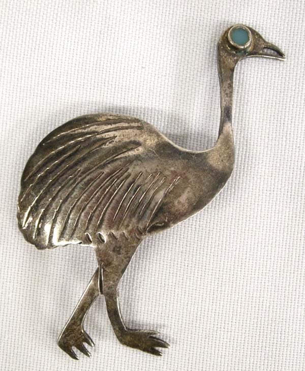 Vintage Sterling Silver Turquoise Emu Bird Pin (1 of 3)
