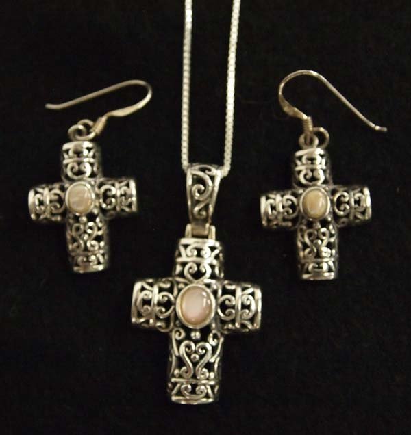Sterling Silver Cross Pendant Necklace & Earrings (1 of 3)
