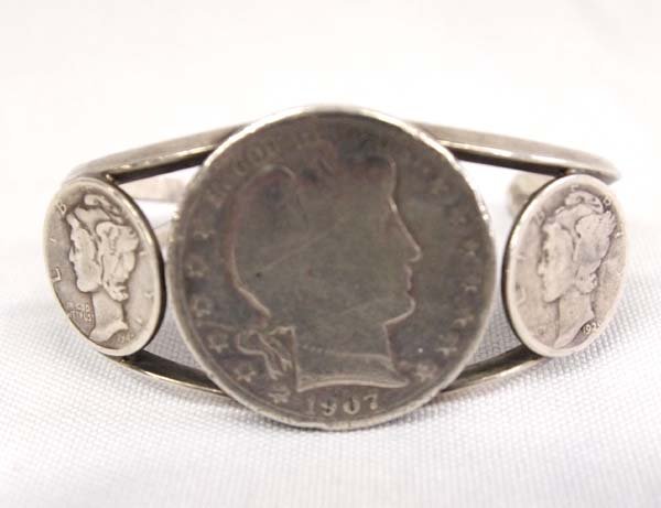 Navajo Sterling Silver 1907 Half Dollar Dime Bracelet (1 of 3)