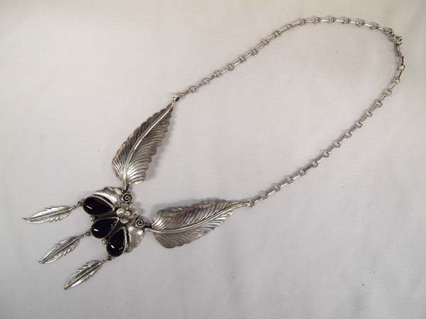 Navajo Old Pawn Sterling Onyx Pendant Necklace (1 of 3)