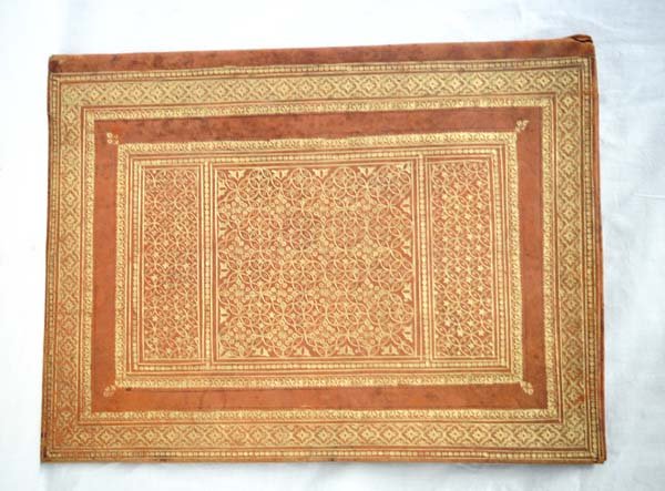 Antique Italian 22K Gold Gilt Leather Binder: Antique 22K Gold Gilt Leather Binder, 2 Pocket, small rip in spine on both ends, stamped DR 22 Carats, measures 11.25'' x 15''