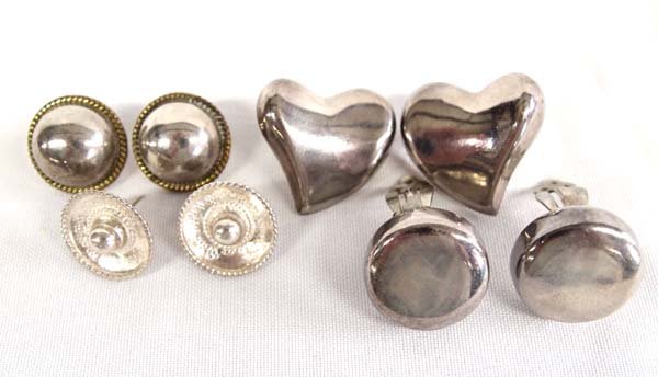 4 Pr Taxco Sterling Silver Earrings, 1 is Clip-On (1 of 5)
