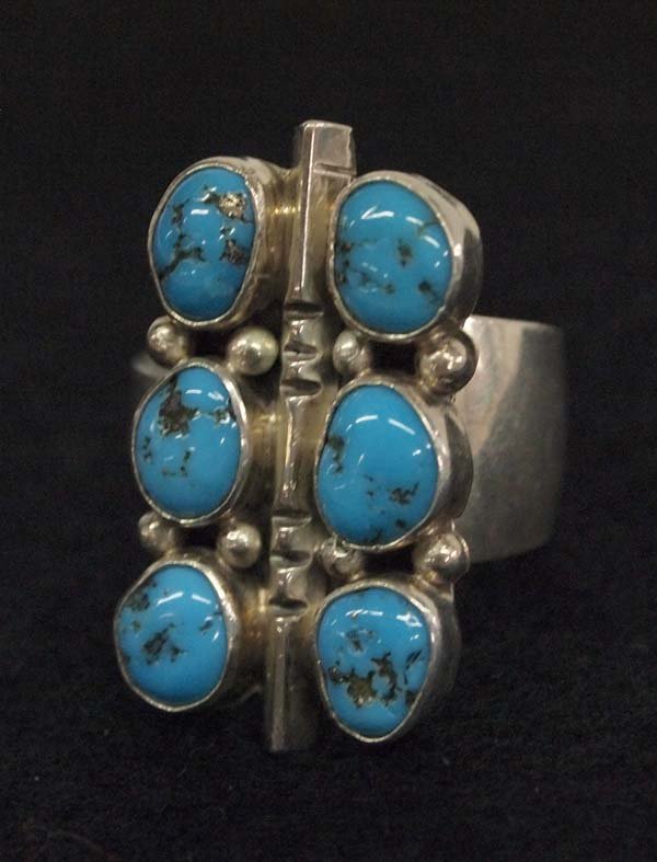 Navajo Sterling Turquoise Ring, R. Brown, Size 9.5: Native American Navajo Sterling Turquoise Ring by Robert Brown, Size 9.5, measures 1'' x 5/8'', hallmarked RB and stamped sterling, 10.83g in total wt.