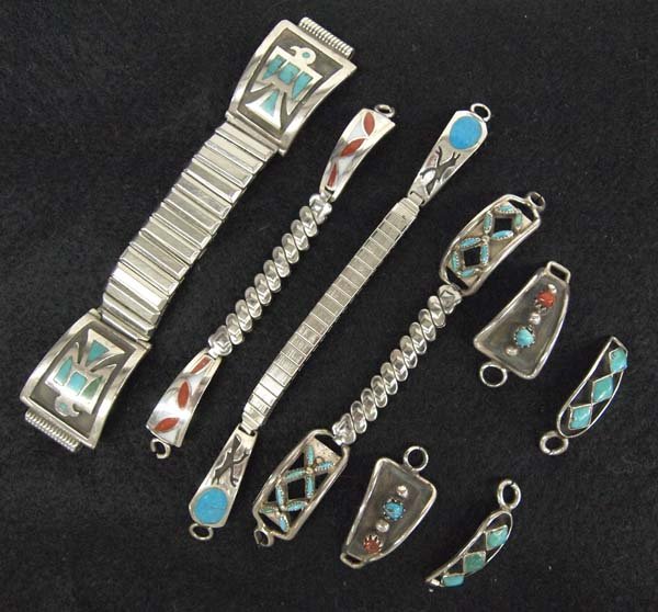 6 Pr Zuni & Navajo Sterling Watch Band Tips (1 of 3)