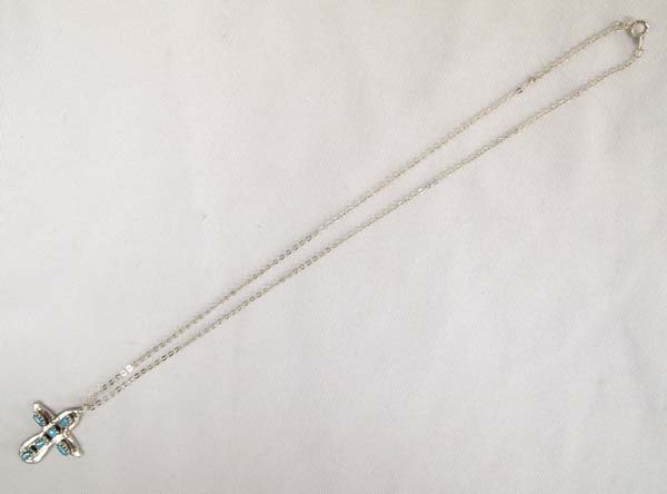 Zuni Silver Turquoise Cross Pendant Necklace, Iule (1 of 3)