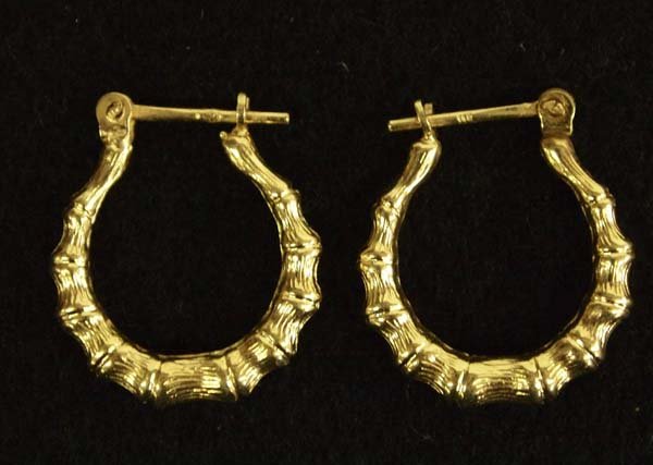 14K Gold Bamboo Style Hoop Earrings (1 of 2)
