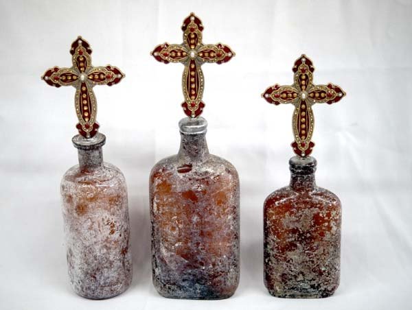 3 Antique Glass Bottle Cross Art Pieces (1 of 2)