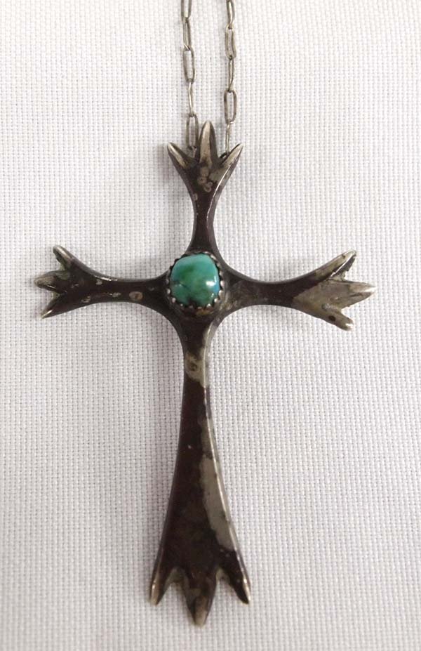 Navajo Old Pawn Silver Turquoise Cross Necklace (1 of 3)