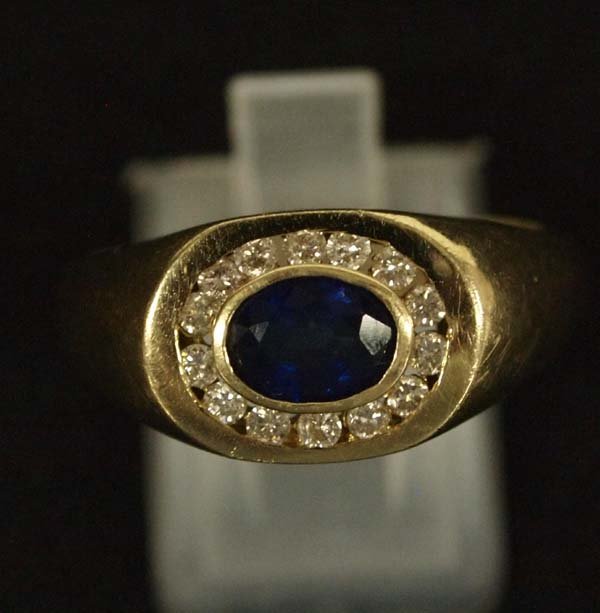 14K Gold, Diamond, and Blue Sapphire Ring, Sz 10.5 (1 of 4)