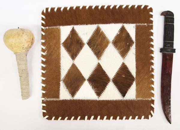 Navajo Ceremonial Wood Knife, Gourd Rattle, & Hide (1 of 4)