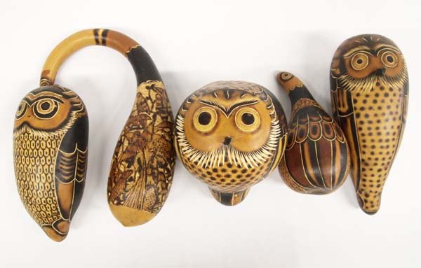 5 Peruvian Carved Gourd Figures (1 of 2)
