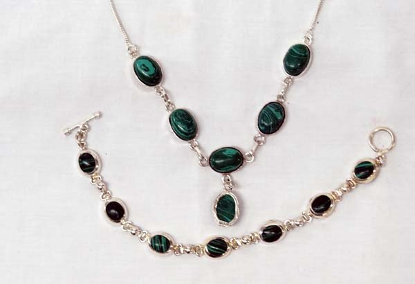 Silver Plated Malachite Necklace and Bracelet (1 of 3)
