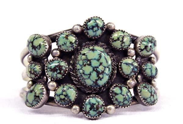 Estate Navajo Sterling Turquoise Bracelet, L Brown (1 of 4)