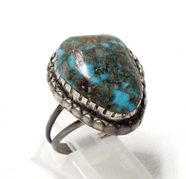 1950 Estate Navajo Sterling Turquoise Ring, Sz 7.5 (1 of 3)