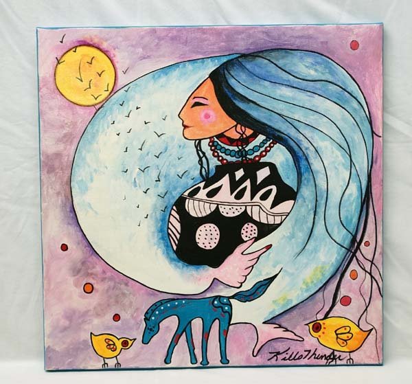 Original Acrylic Painting by Kathy Kills Thunder: July 4, 2015 Original Acrylic Painting ''Hopi Dreamer'' by Kathy Kills Thunder, measures 20'' x 20'', signed by artist, Artist Bio: Kathleen Kills Thunder (her legal name) was born in 1947 in Seattle,