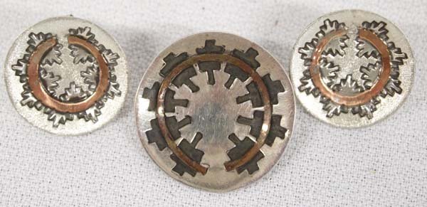 Navajo Silver Wedding Basket Earrings & Pin (1 of 2)