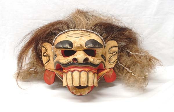 Balinese Barong Mask with Articulated Jaw: Fabulous Balinese Barong Mask with Articulated Jaw, measures 11''L x 12.5''W which does not include hair