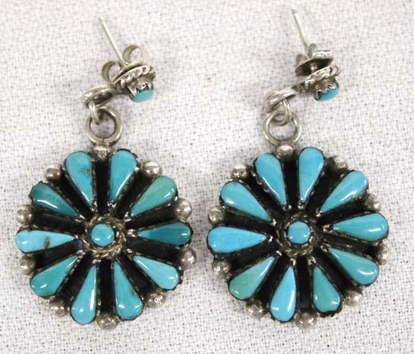 Zuni Sterling Silver Turquoise Earrings, B. Paul (1 of 2)