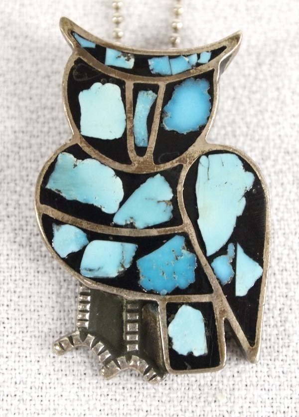 1950 Estate Navajo Sterling Owl Pendant Necklace (1 of 3)