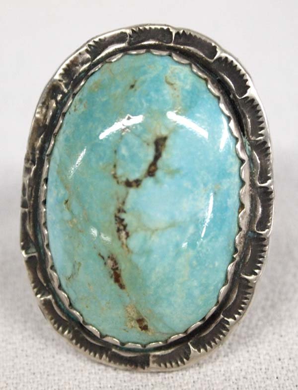 Large Navajo Sterling Turquoise Ring, Size 11 (1 of 3)