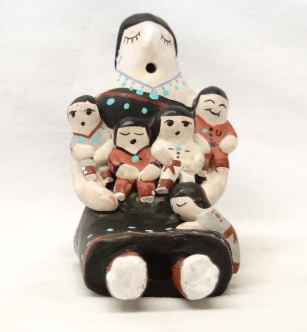 Santo Domingo Pottery Storyteller by Gary Tenorio: Native American Santo Domingo Pottery Storyteller by Gary Tenorio (1957-present), signed by artist, measures 3'' x 4'' x 2''