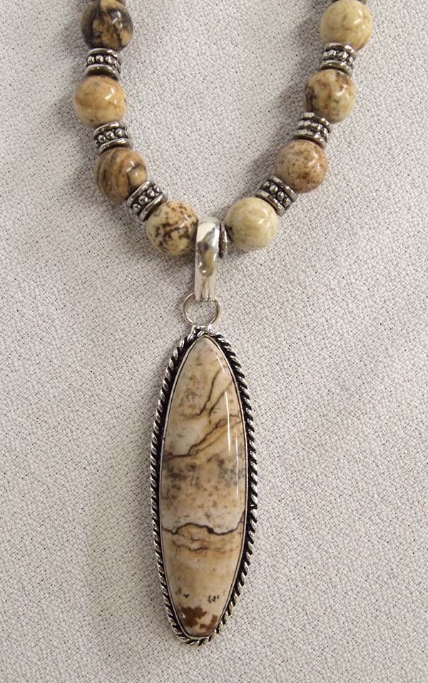 Estate Picture Jasper Beaded Pendant Necklace (1 of 3)