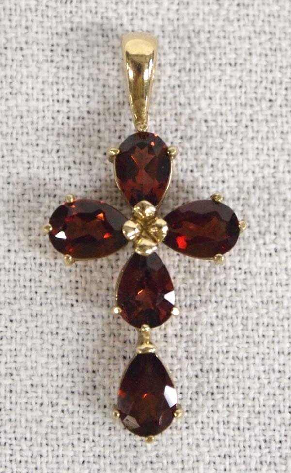 14K Gold Plate and Garnet Cross Pendant (1 of 3)