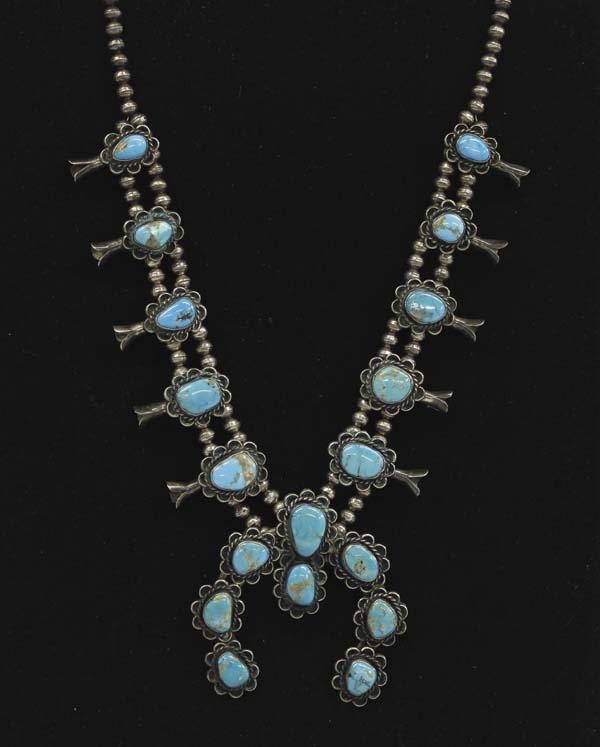 1950 Navajo Silver Turquoise Squash Necklace, 234g (1 of 4)
