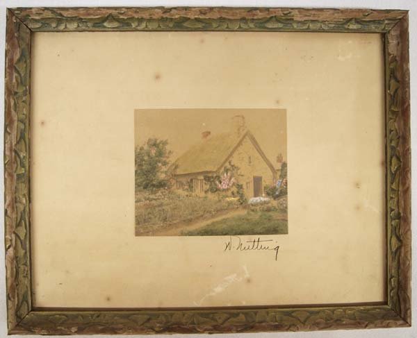 Hand Tinted Photograph, Wallace Nutting 1861-1941: Hand Tinted Photograph by Wallace Nutting, visual measures 3.75'' x 3'', framed in very old frame, Artist Bio: In his day, Wallace Nutting (1861-1941) was among the most popular and prolific artists w