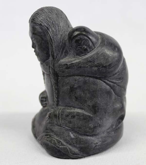 Northwest Coast Carved Soapstone Mother and Child: Native American Northwest Coast Carved Soapstone Mother and Child, measures 3.5"H x 2.75"W x 2.75"Deep