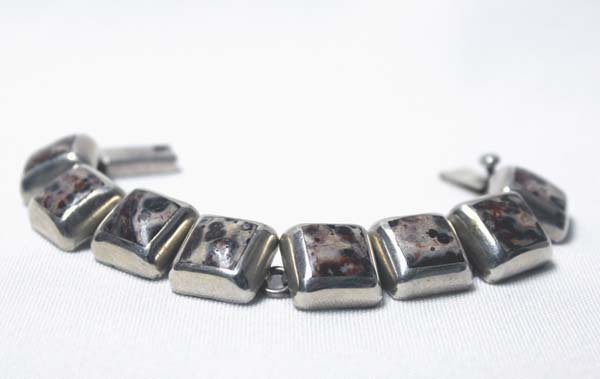 Taxco Crazy Lace Agate Sterling Link Bracelet (1 of 2)