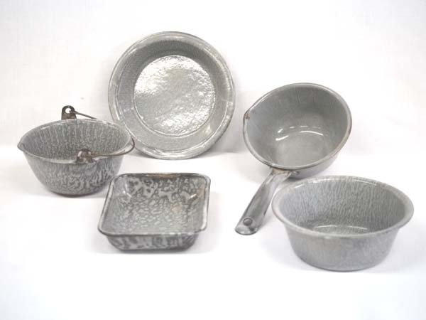 Antique Miniature Gray Splatter Graniteware, 5 pc. (1 of 4)