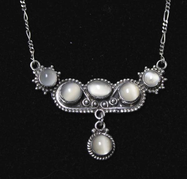 Sterling Silver Moonstone Necklace: Sterling Silver Moonstone Necklace, measures 18'' end to end, pendant measures 1 7/8''W x 1.25''H, 11.6g in total wt.