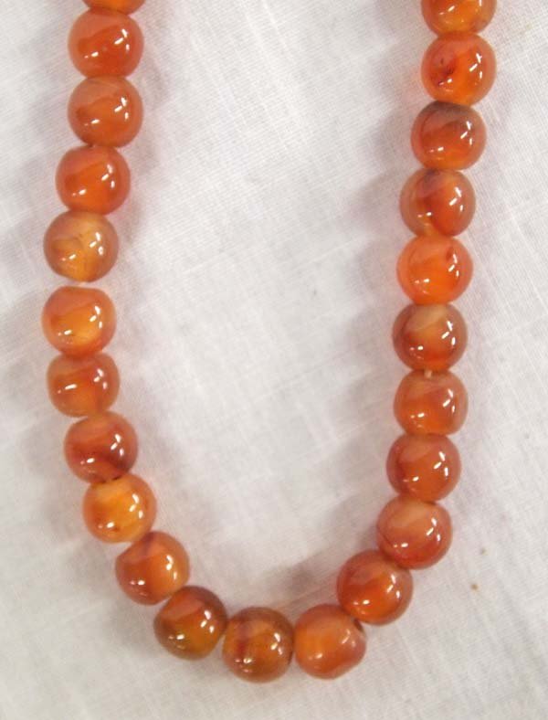 California Estate Carnelian Bead Necklace: California Estate Carnelian Bead Necklace, measures 17'' end to end, beads measure 1.25''D