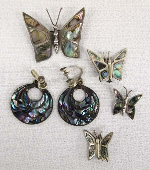 Mexican Sterling Abalone Pins and Earrings (1 of 4)