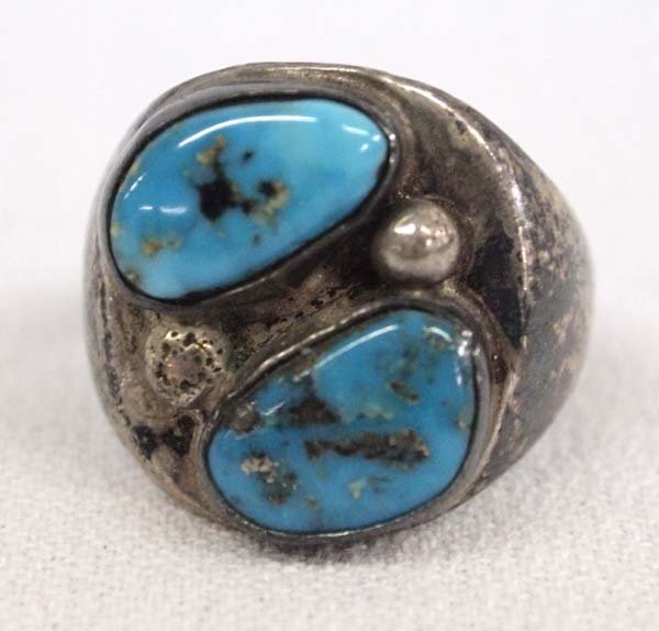 Navajo Old Pawn Sterling Turquoise Ring, Sz 10.25 (1 of 3)