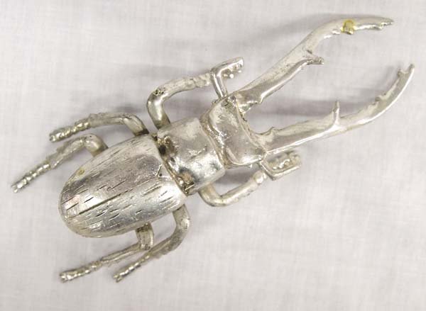 Large Mexican Pewter Rhinoceros Beetle: Large Mexican Pewter Rhinoceros Beetle, measures 5.5''L x 2''W