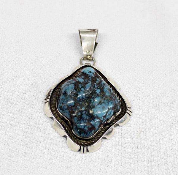 Large Navajo Silver & Sea Foam Turquoise Pendant (1 of 3)
