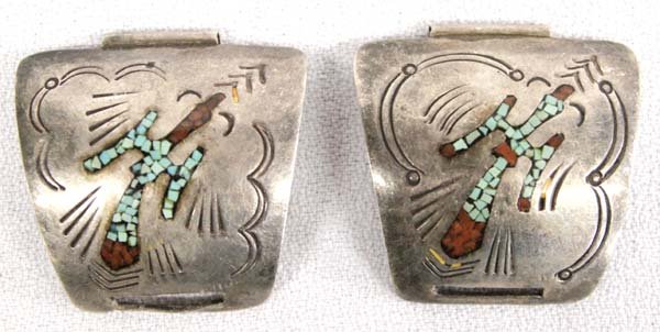 1940-1950 Navajo Sterling Chip Inlay Watch Tips (1 of 2)