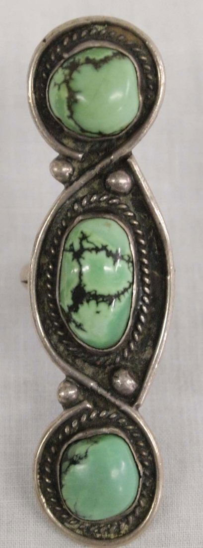 1940-1950 Estate Navajo Silver Turquoise Ring, S 8 (1 of 2)