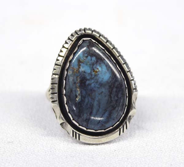1970 Navajo Silver Bisbee Turquoise Ring, Size 9.5 (1 of 4)