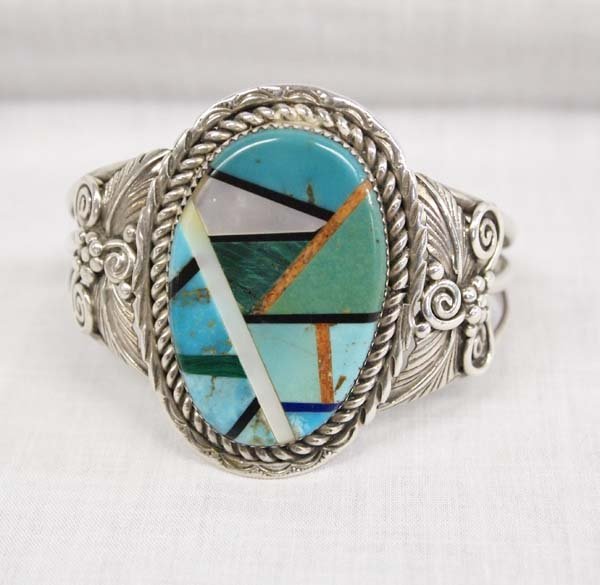 Navajo Sterling Inlay Bracelet by John Mike (1 of 3)