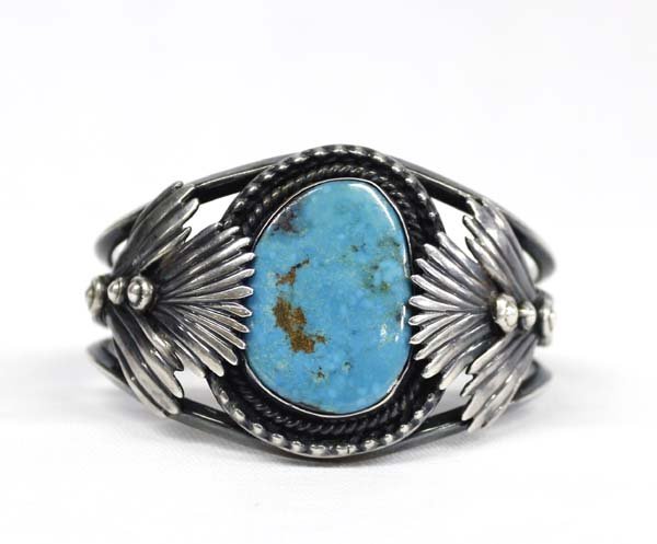 1950 Navajo Silver Red Mountain Turquoise Bracelet (1 of 4)