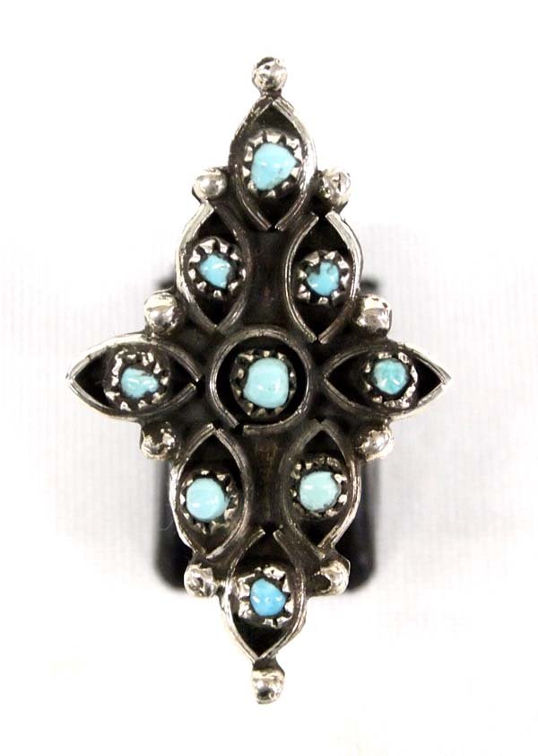 Zuni Sterling Petit Point Turquoise Ring, Sz 6.75 (1 of 3)
