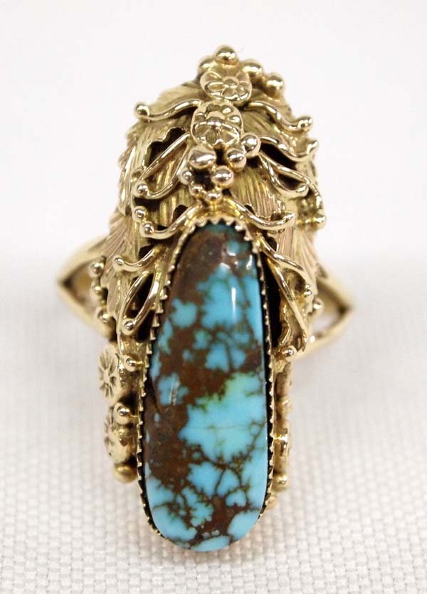 Navajo 14K Gold and Turquoise Ring, Size 7 (1 of 3)