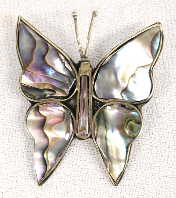 Mexican Alpaca Silver Abalone Butterfly Pin (1 of 3)